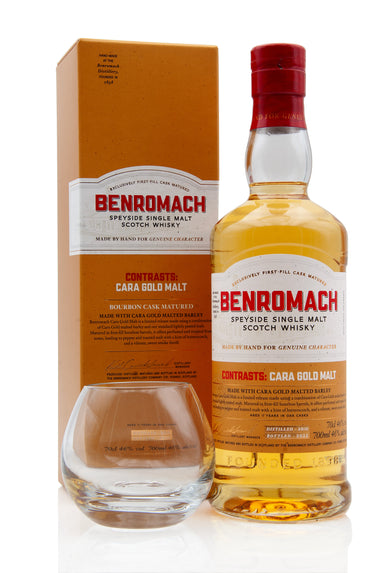Benromach Contrasts: Cara Gold Malt With Glass | Abbey Whisky Online 