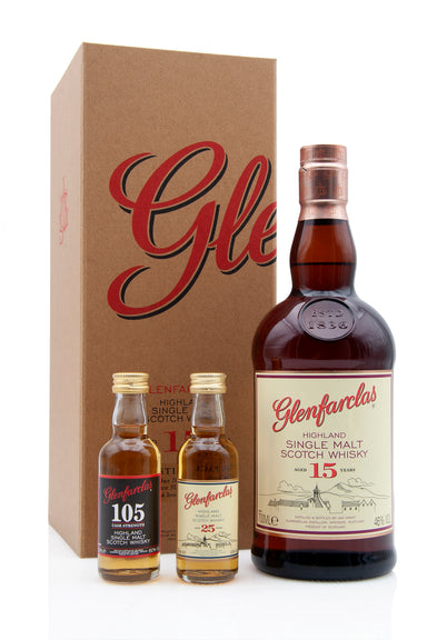Glenfarclas 15 Year Old Tasting Pack with 25 & 105 Miniatures | Abbey Whisky Online